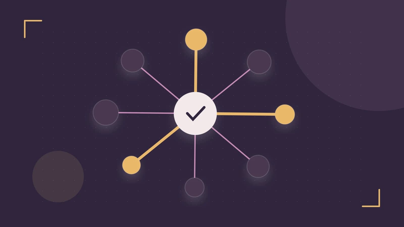Editorial illustration of an algorithmic node graph with branching paths and a highlighted result