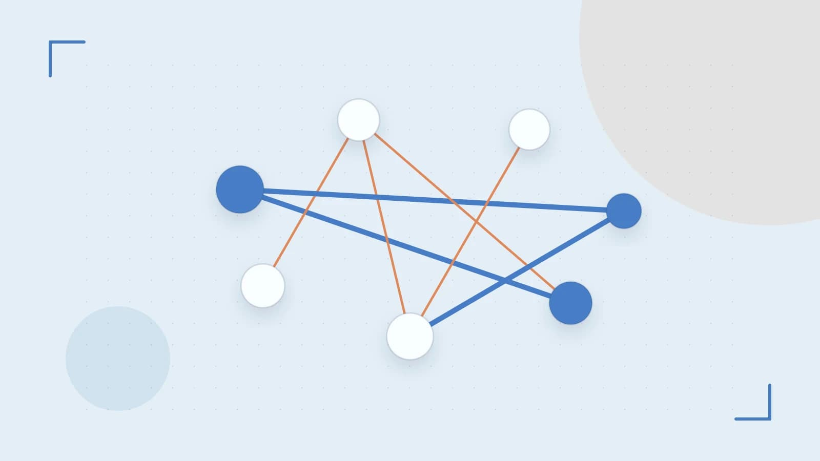Editorial illustration of an algorithmic node graph with branching paths and a highlighted result