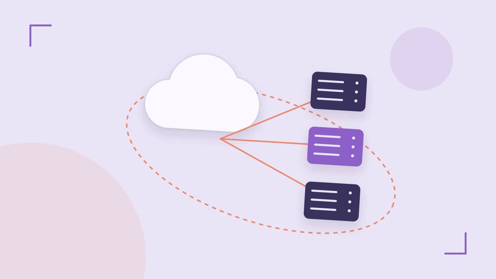 Editorial illustration of cloud infrastructure, connected server racks and an orbital service map