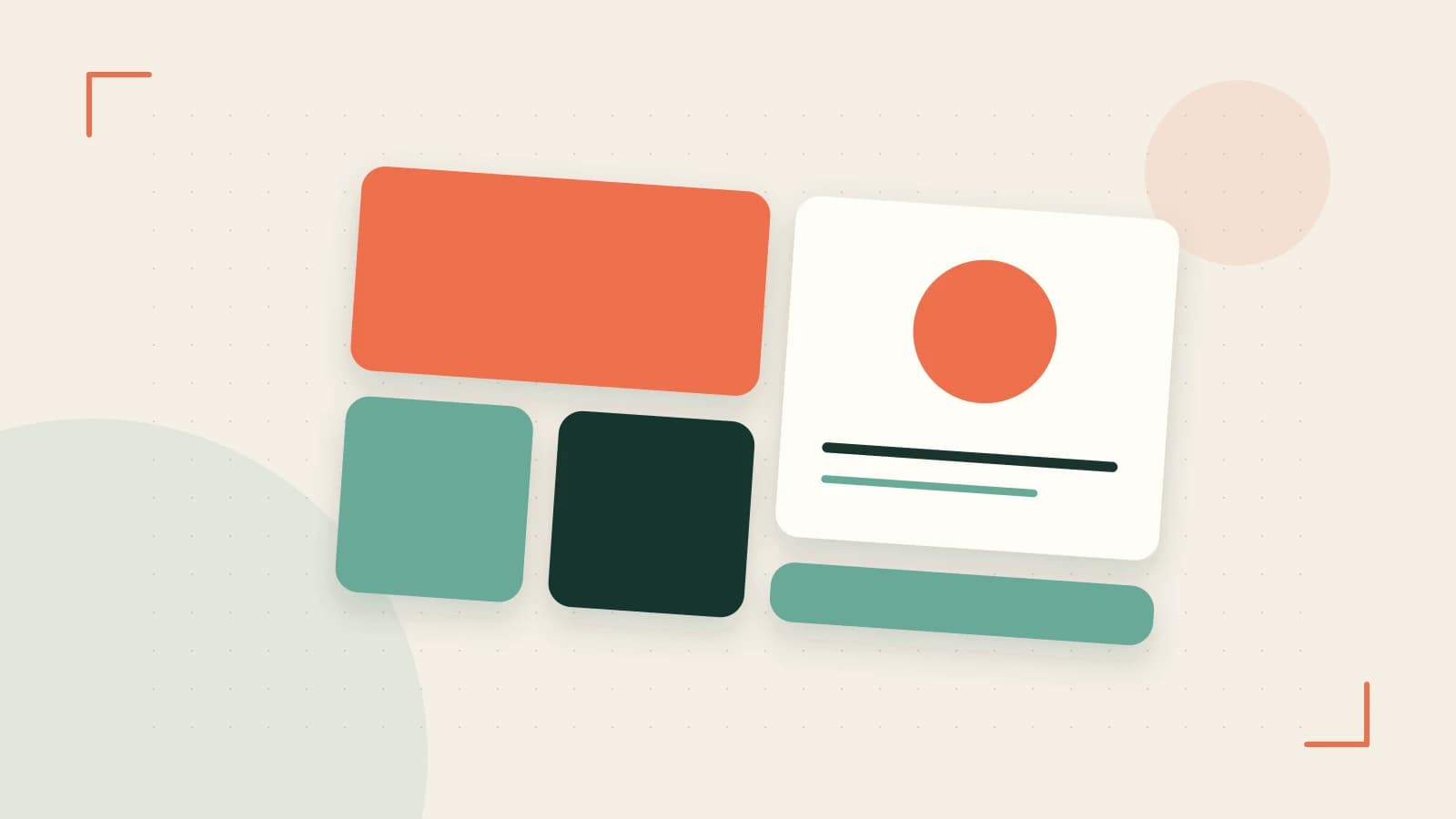 Editorial illustration of responsive browser layouts, overlapping design components and a color system