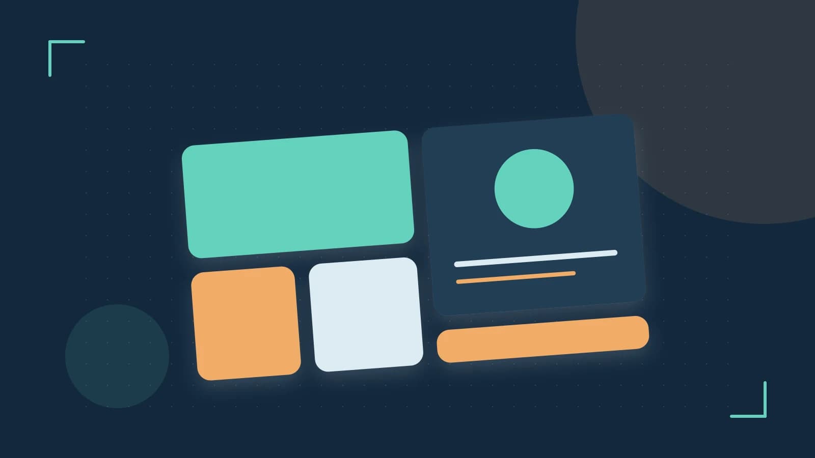 Editorial illustration of responsive browser layouts, overlapping design components and a color system