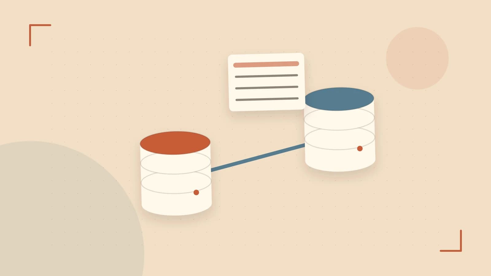 Editorial illustration of structured records, database cylinders and relationships between tables