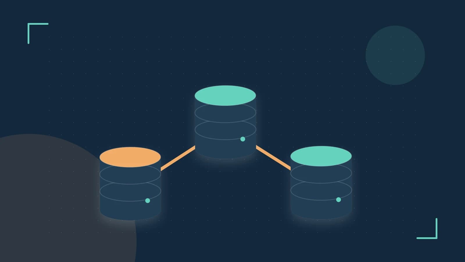 Editorial illustration of structured records, database cylinders and relationships between tables