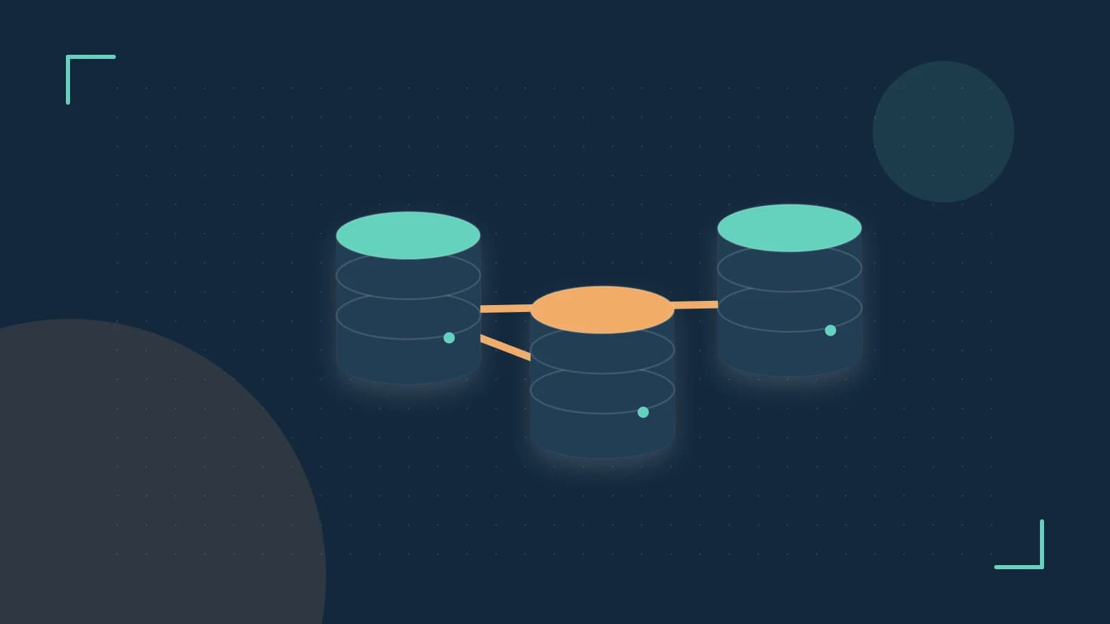 Editorial illustration of structured records, database cylinders and relationships between tables
