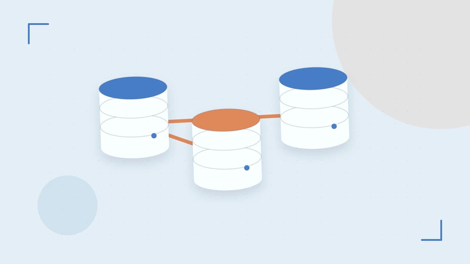 Editorial illustration of structured records, database cylinders and relationships between tables