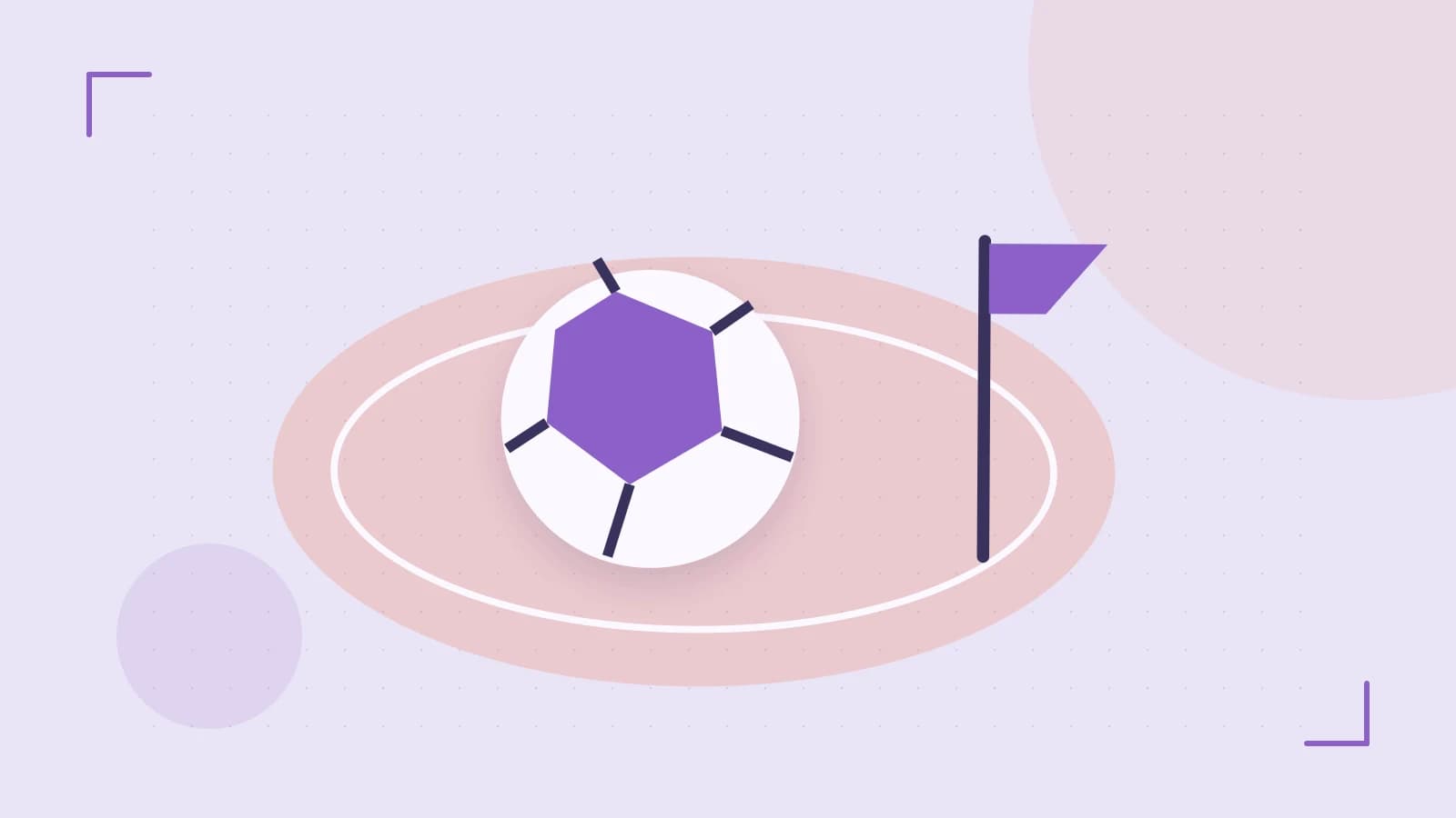 Editorial illustration of a stylized sports ball, stadium geometry and dynamic arcs