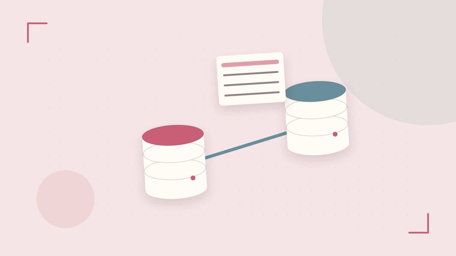 Editorial illustration of structured records, database cylinders and relationships between tables