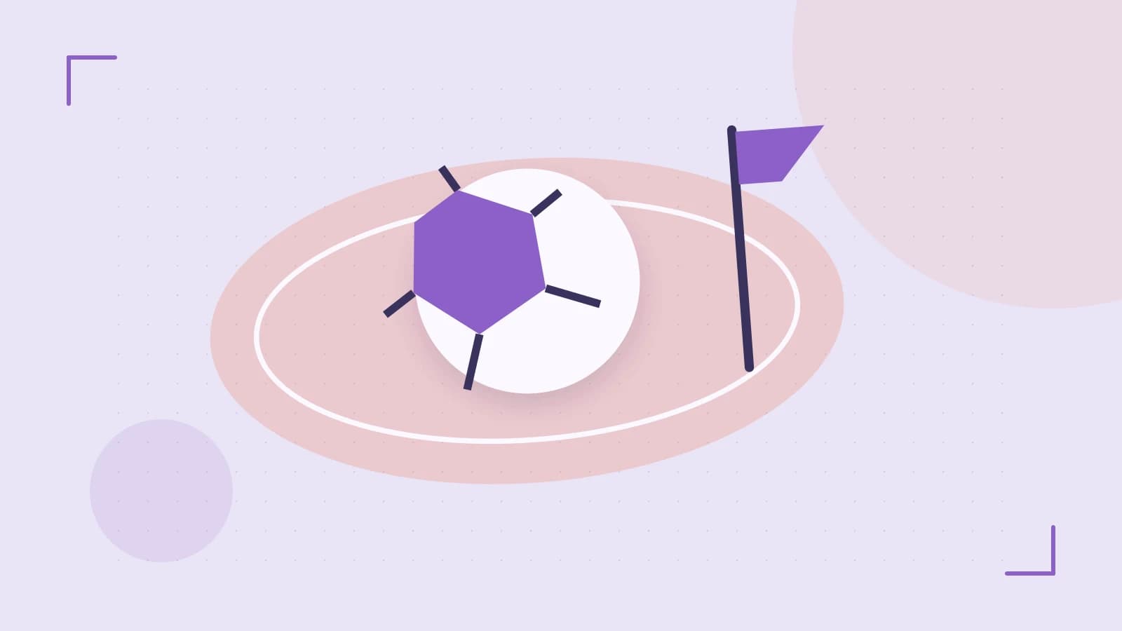 Editorial illustration of a stylized sports ball, stadium geometry and dynamic arcs