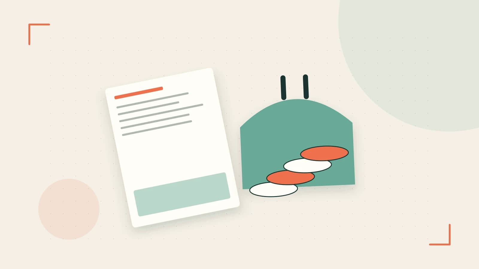 Editorial illustration of abstract coins, a payment card and a geometric financial chart without data labels