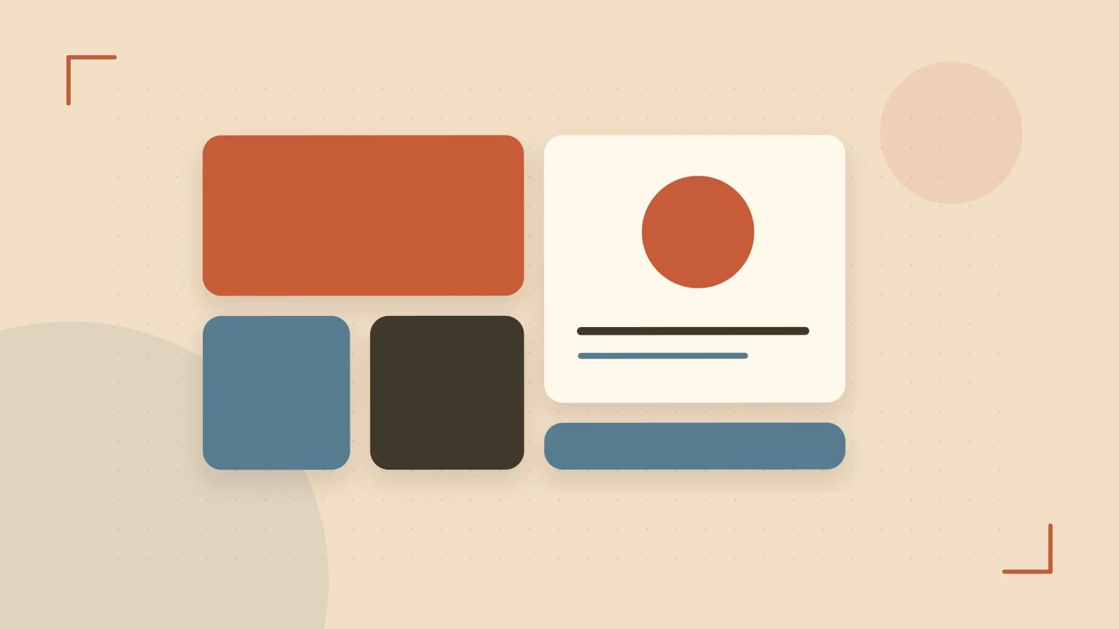 Editorial illustration of responsive browser layouts, overlapping design components and a color system