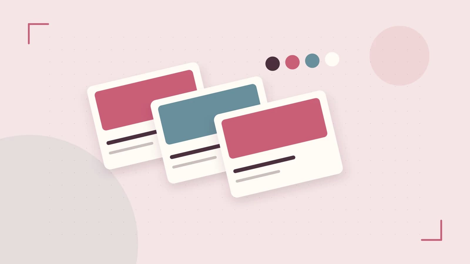 Editorial illustration of responsive browser layouts, overlapping design components and a color system