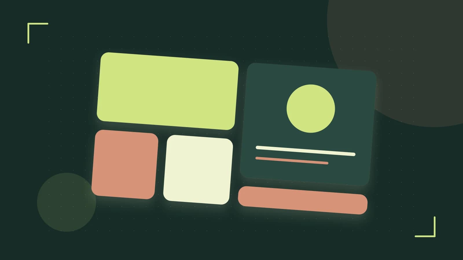 Editorial illustration of responsive browser layouts, overlapping design components and a color system