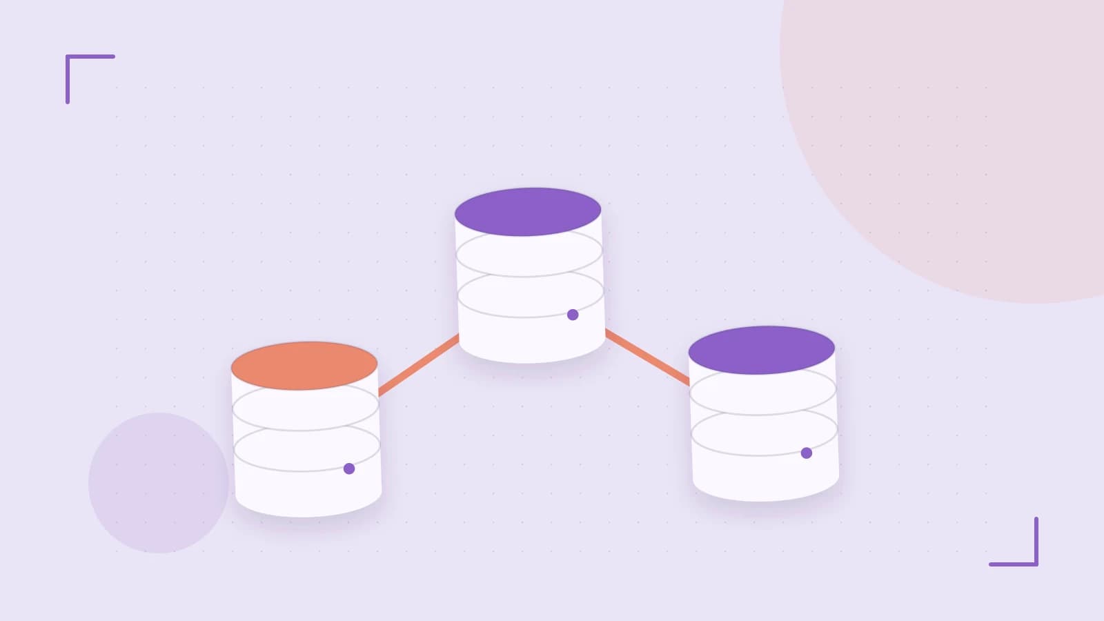 Editorial illustration of structured records, database cylinders and relationships between tables