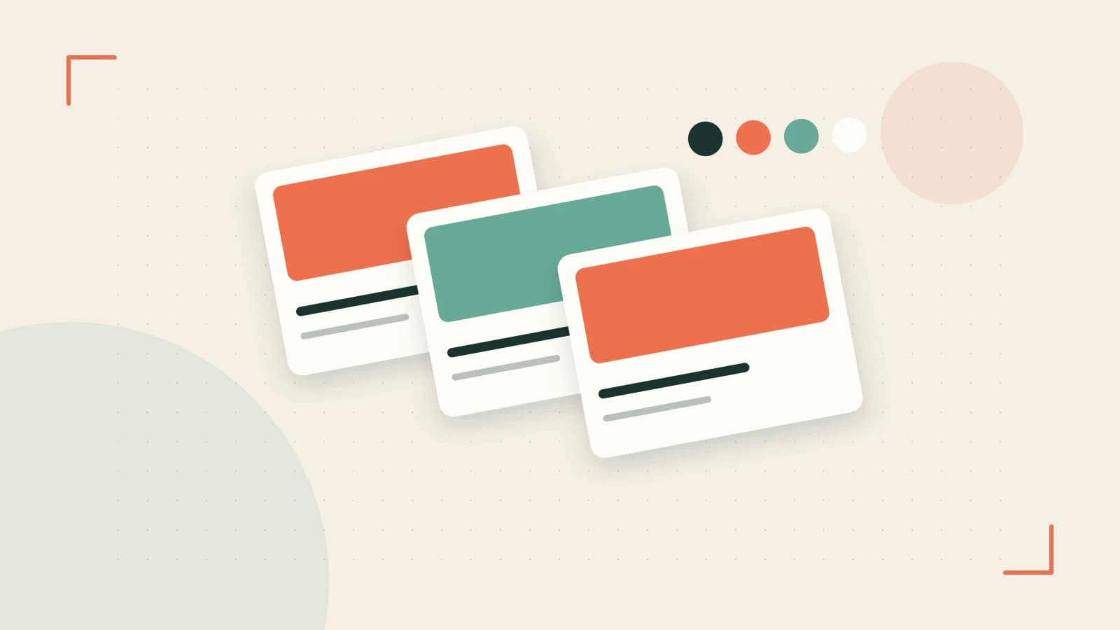 Editorial illustration of responsive browser layouts, overlapping design components and a color system