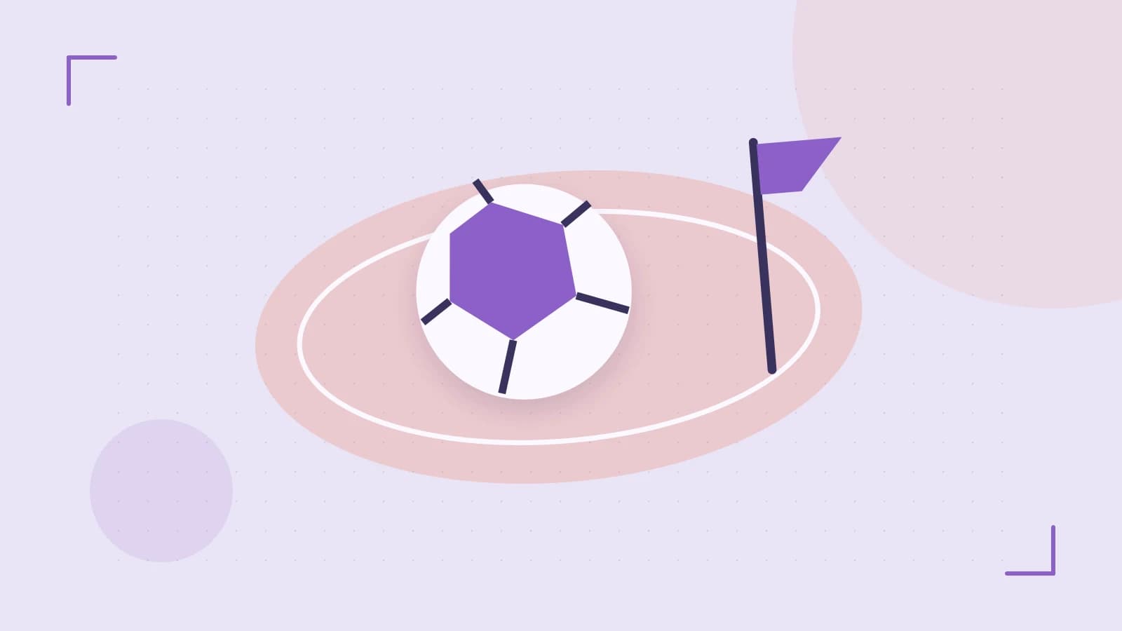Editorial illustration of a stylized sports ball, stadium geometry and dynamic arcs