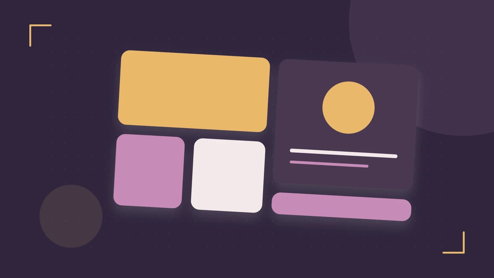 Editorial illustration of responsive browser layouts, overlapping design components and a color system