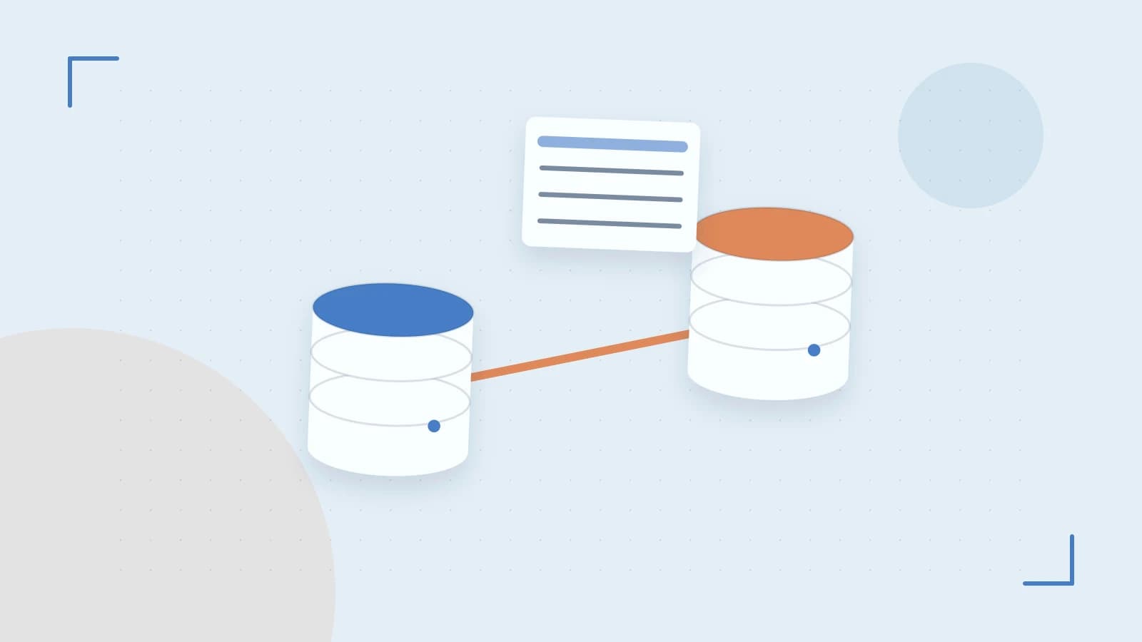 Editorial illustration of structured records, database cylinders and relationships between tables