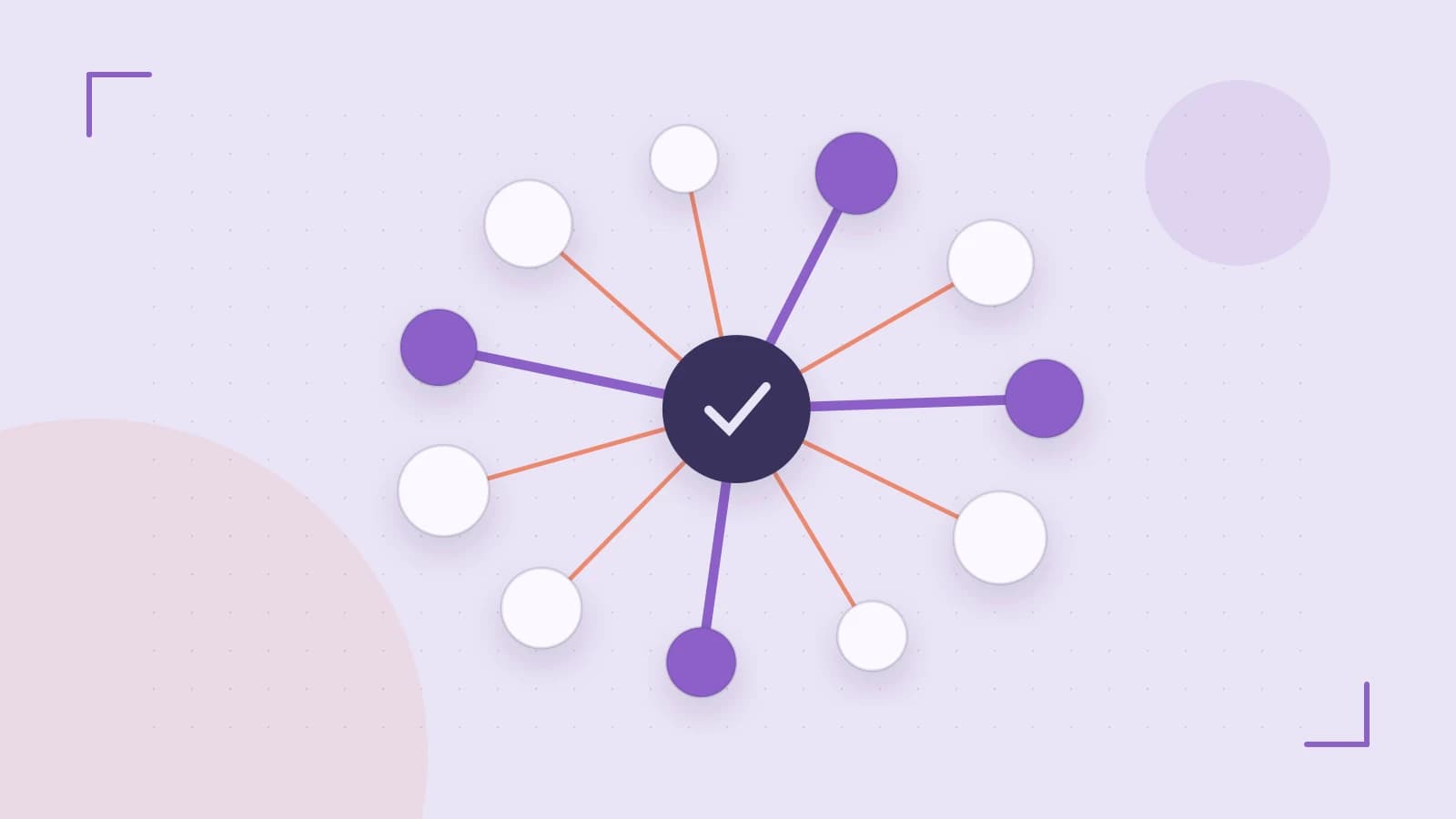Editorial illustration of an algorithmic node graph with branching paths and a highlighted result