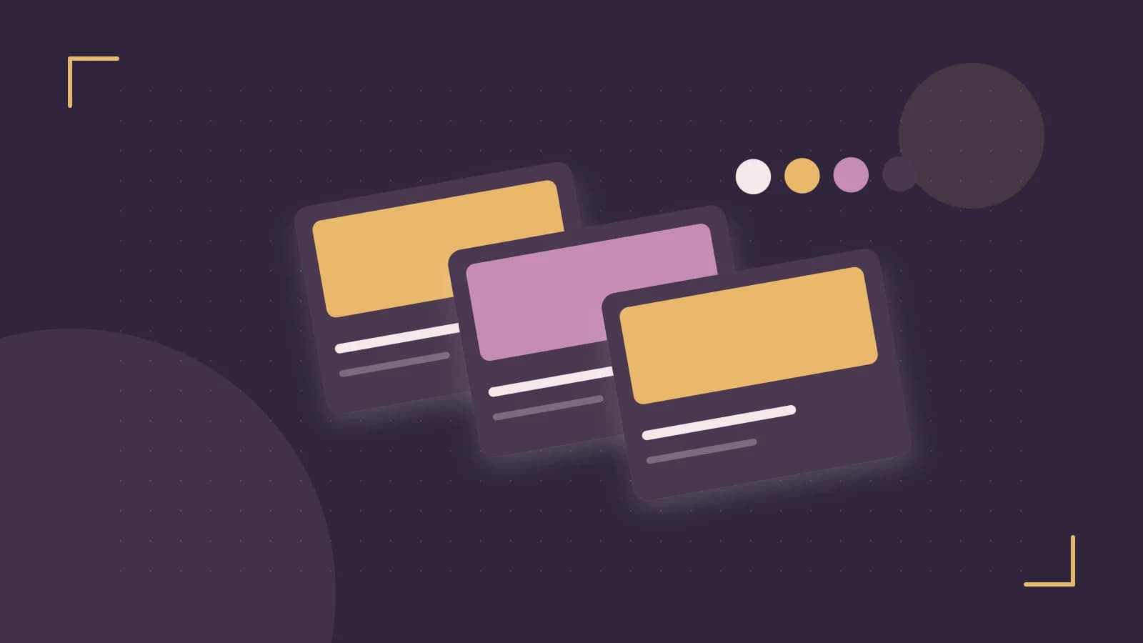 Editorial illustration of responsive browser layouts, overlapping design components and a color system