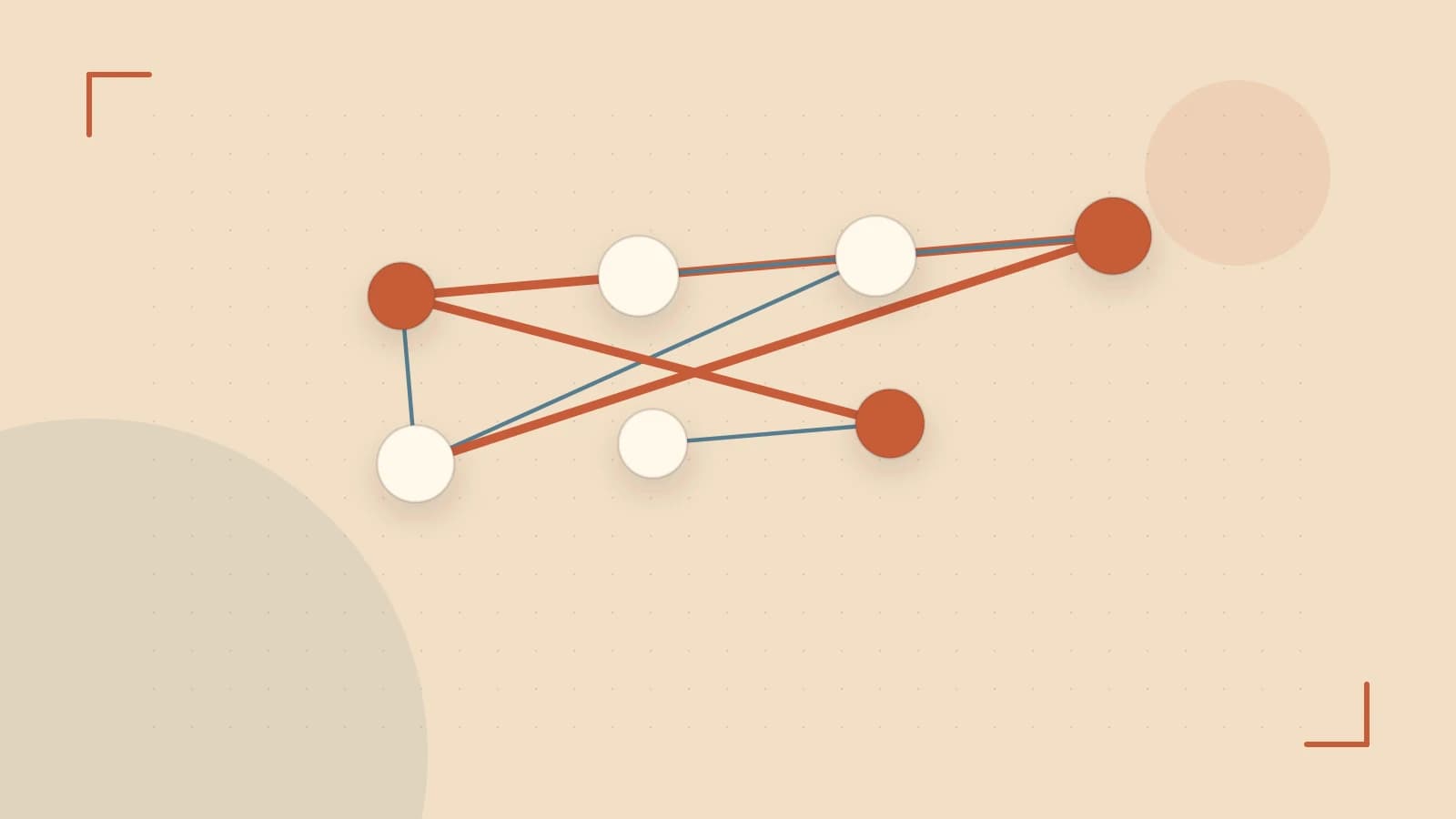 Editorial illustration of an algorithmic node graph with branching paths and a highlighted result