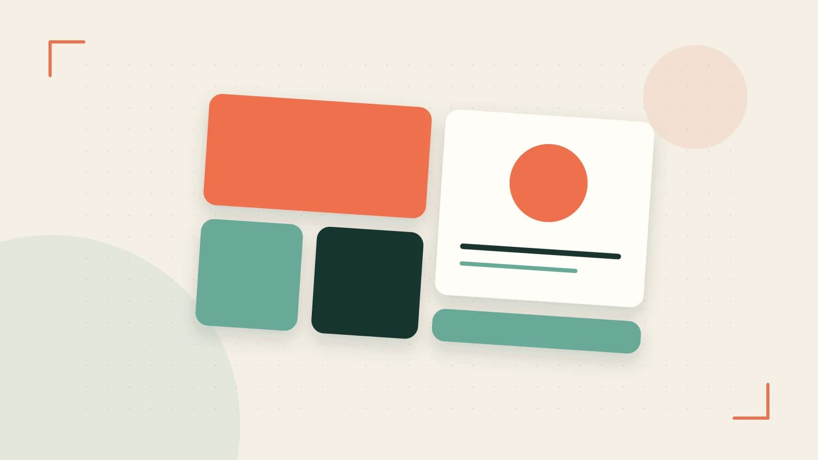 Editorial illustration of responsive browser layouts, overlapping design components and a color system