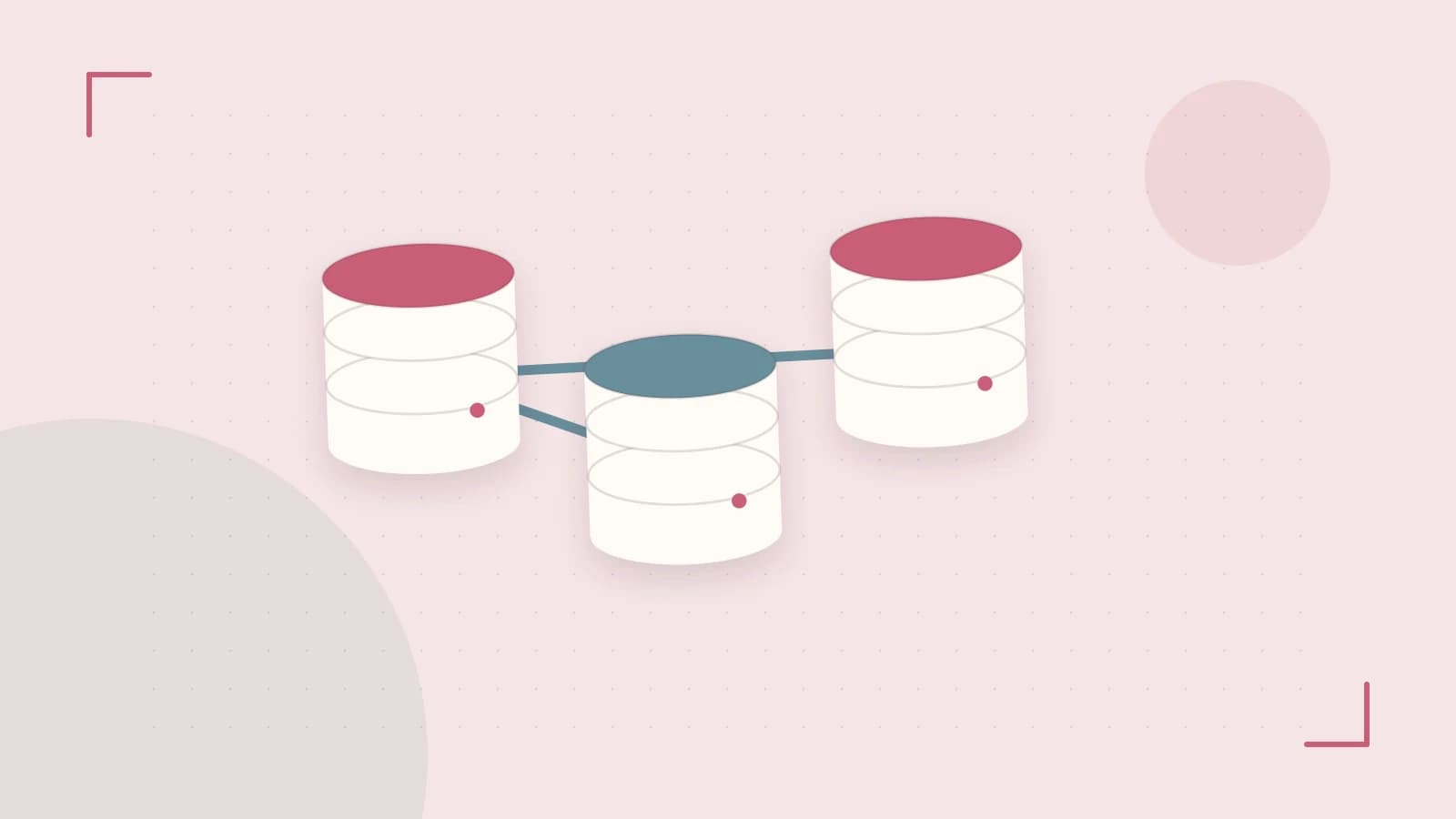 Editorial illustration of structured records, database cylinders and relationships between tables