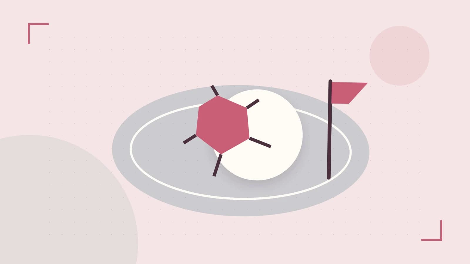 Editorial illustration of a stylized sports ball, stadium geometry and dynamic arcs