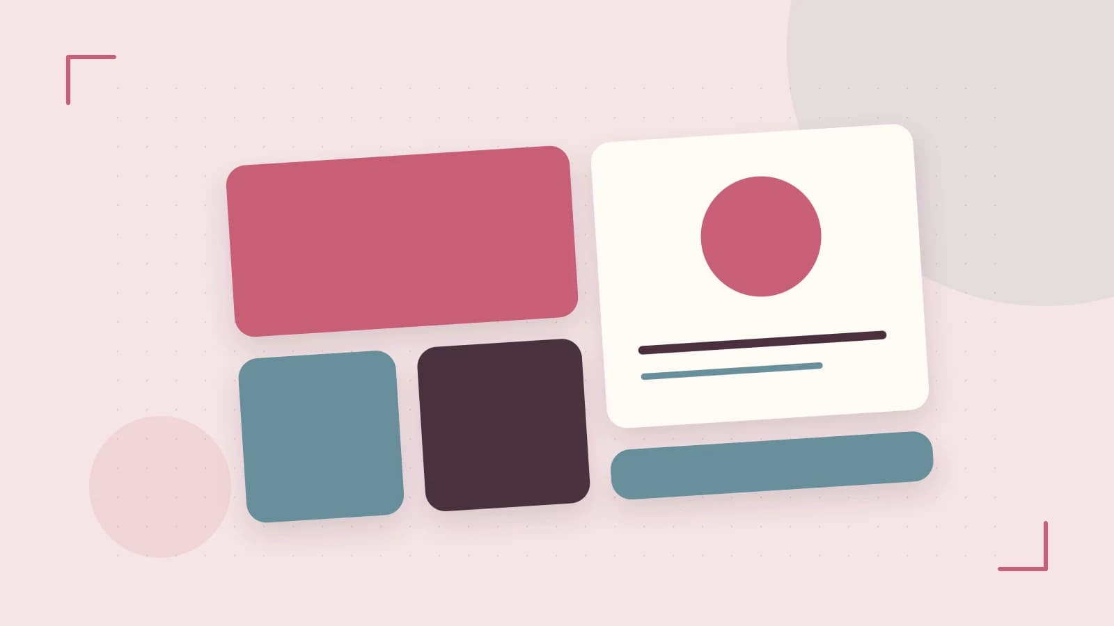 Editorial illustration of responsive browser layouts, overlapping design components and a color system