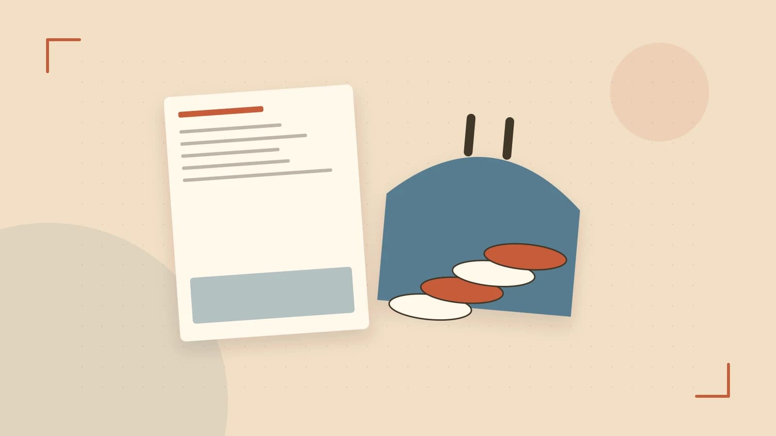 Editorial illustration of abstract coins, a payment card and a geometric financial chart without data labels