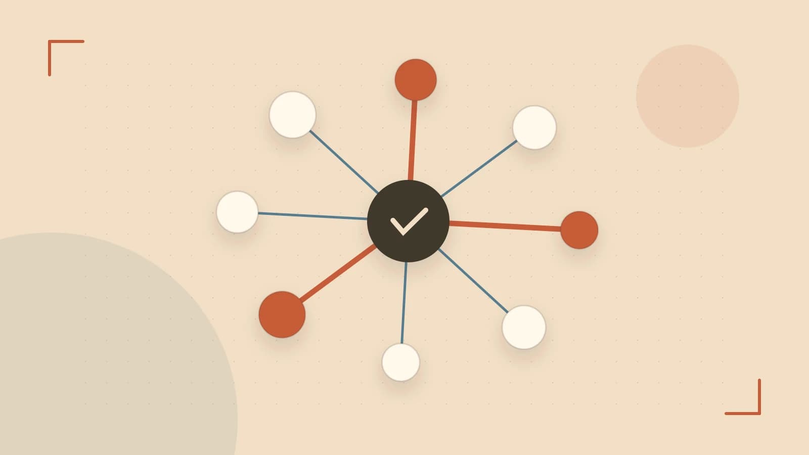 Editorial illustration of an algorithmic node graph with branching paths and a highlighted result