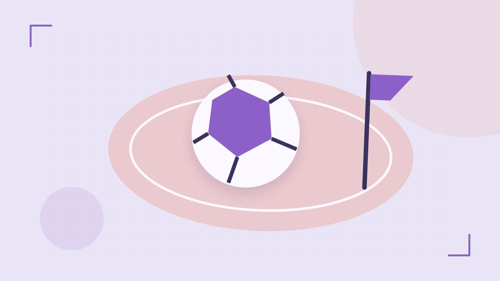 Editorial illustration of a stylized sports ball, stadium geometry and dynamic arcs