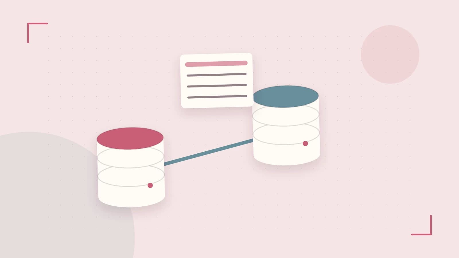 Editorial illustration of structured records, database cylinders and relationships between tables
