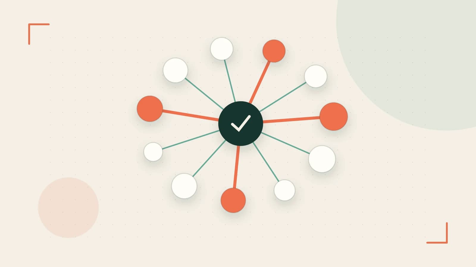 Editorial illustration of an algorithmic node graph with branching paths and a highlighted result