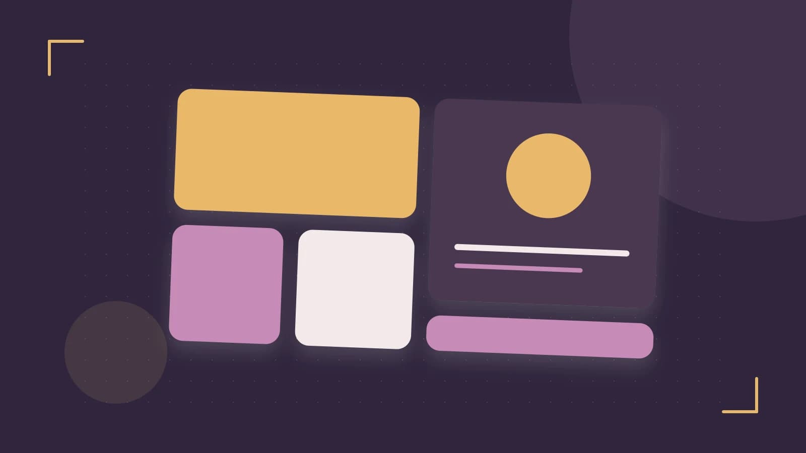 Editorial illustration of responsive browser layouts, overlapping design components and a color system
