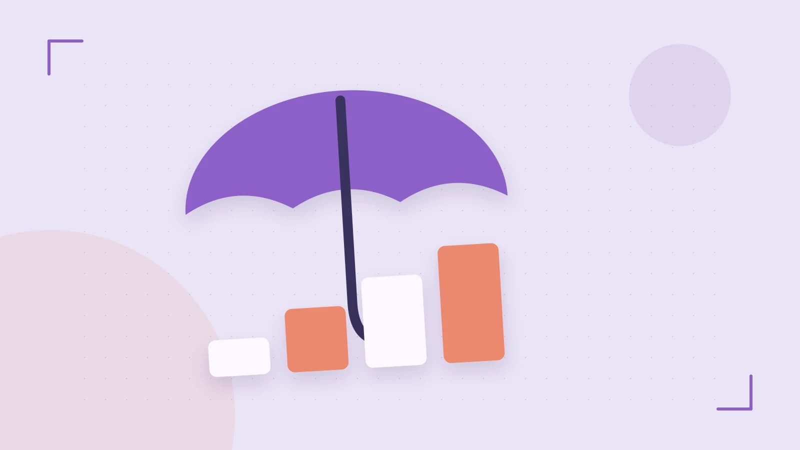 Editorial illustration of abstract coins, a payment card and a geometric financial chart without data labels