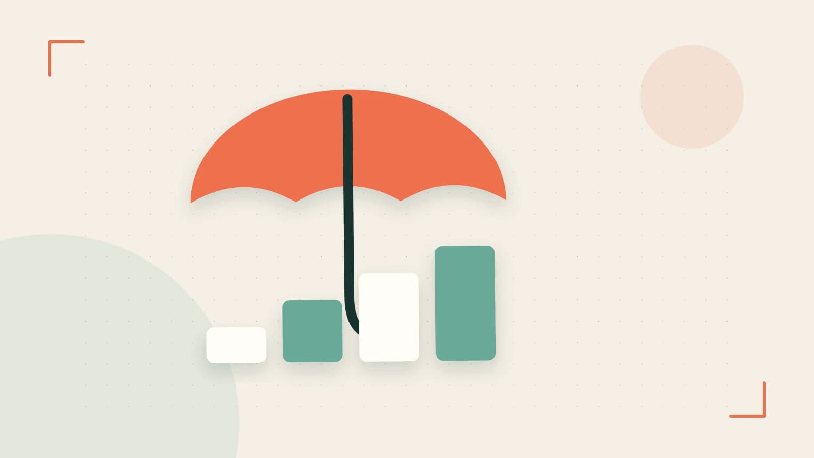 Editorial illustration of abstract coins, a payment card and a geometric financial chart without data labels