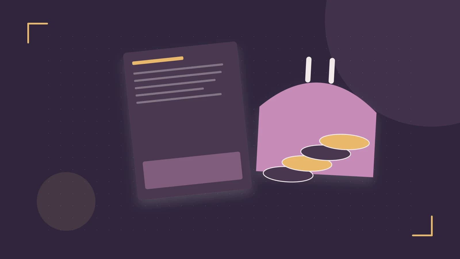 Editorial illustration of abstract coins, a payment card and a geometric financial chart without data labels