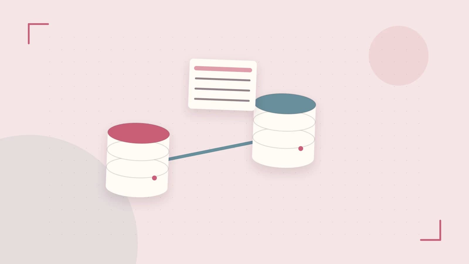 Editorial illustration of structured records, database cylinders and relationships between tables