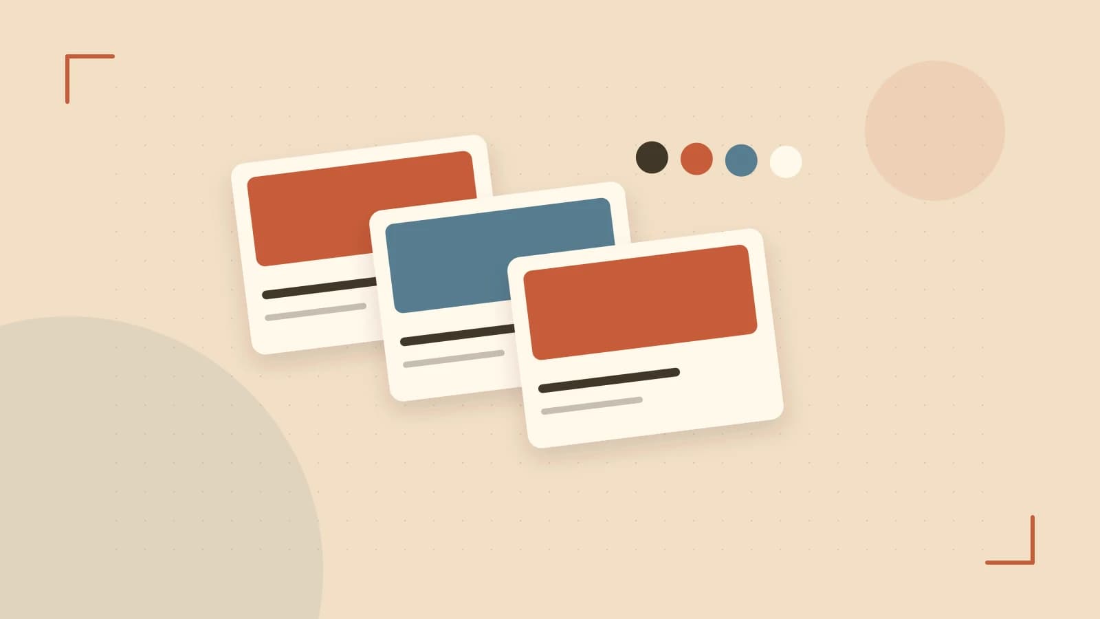 Editorial illustration of responsive browser layouts, overlapping design components and a color system