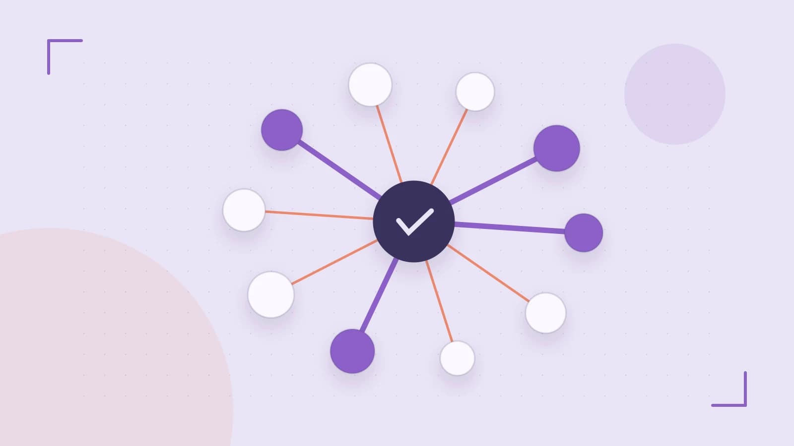 Editorial illustration of an algorithmic node graph with branching paths and a highlighted result