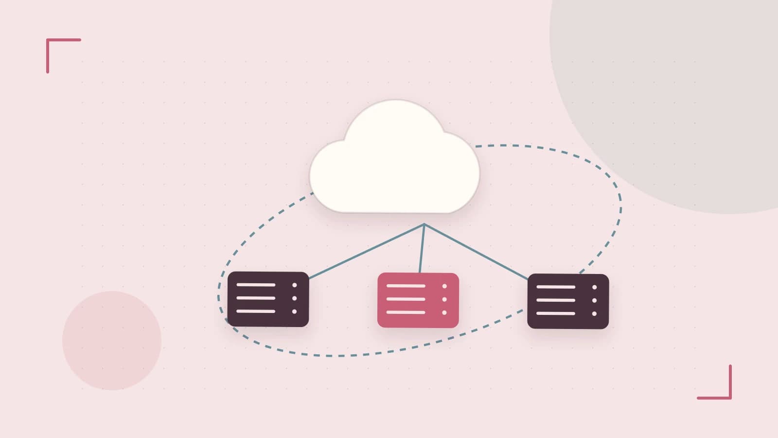 Editorial illustration of cloud infrastructure, connected server racks and an orbital service map