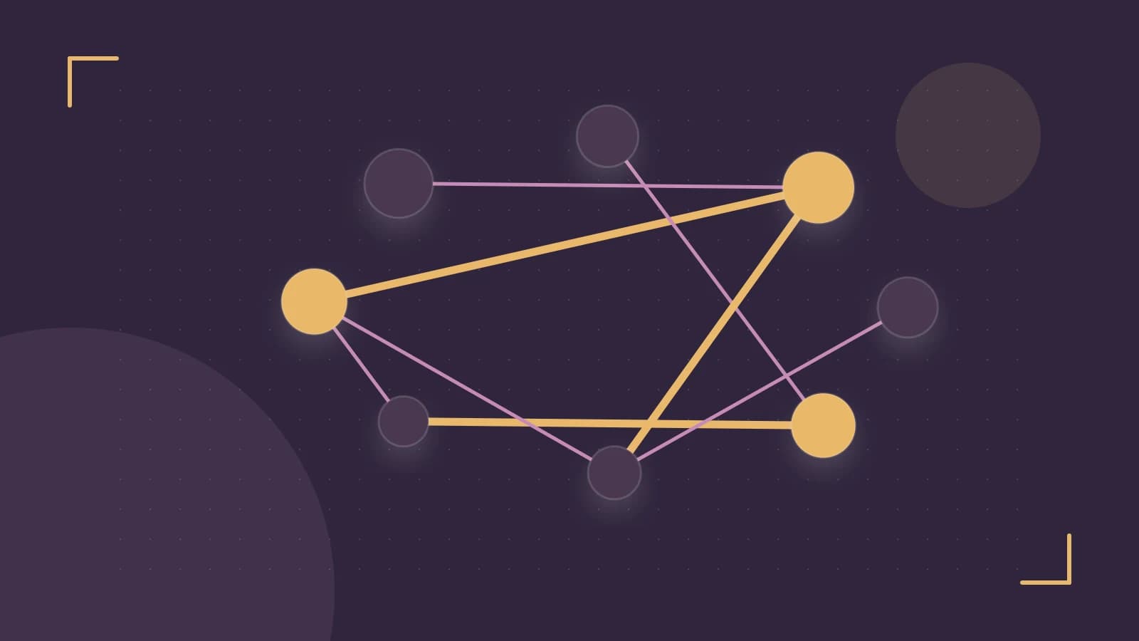 Editorial illustration of an algorithmic node graph with branching paths and a highlighted result