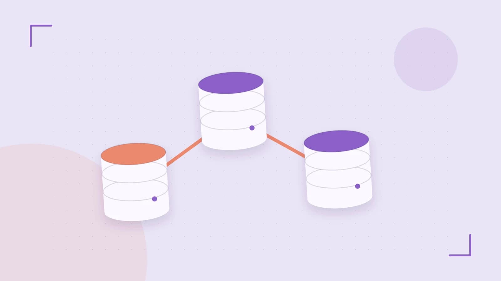 Editorial illustration of structured records, database cylinders and relationships between tables