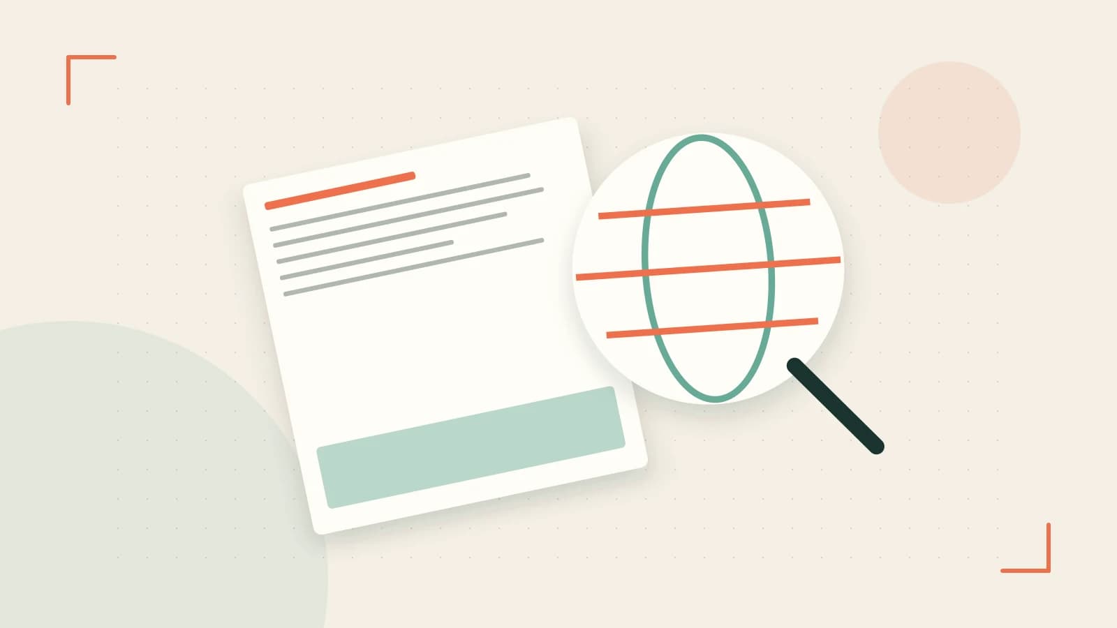Editorial illustration of an editorial globe with meridians and layered geographic shapes