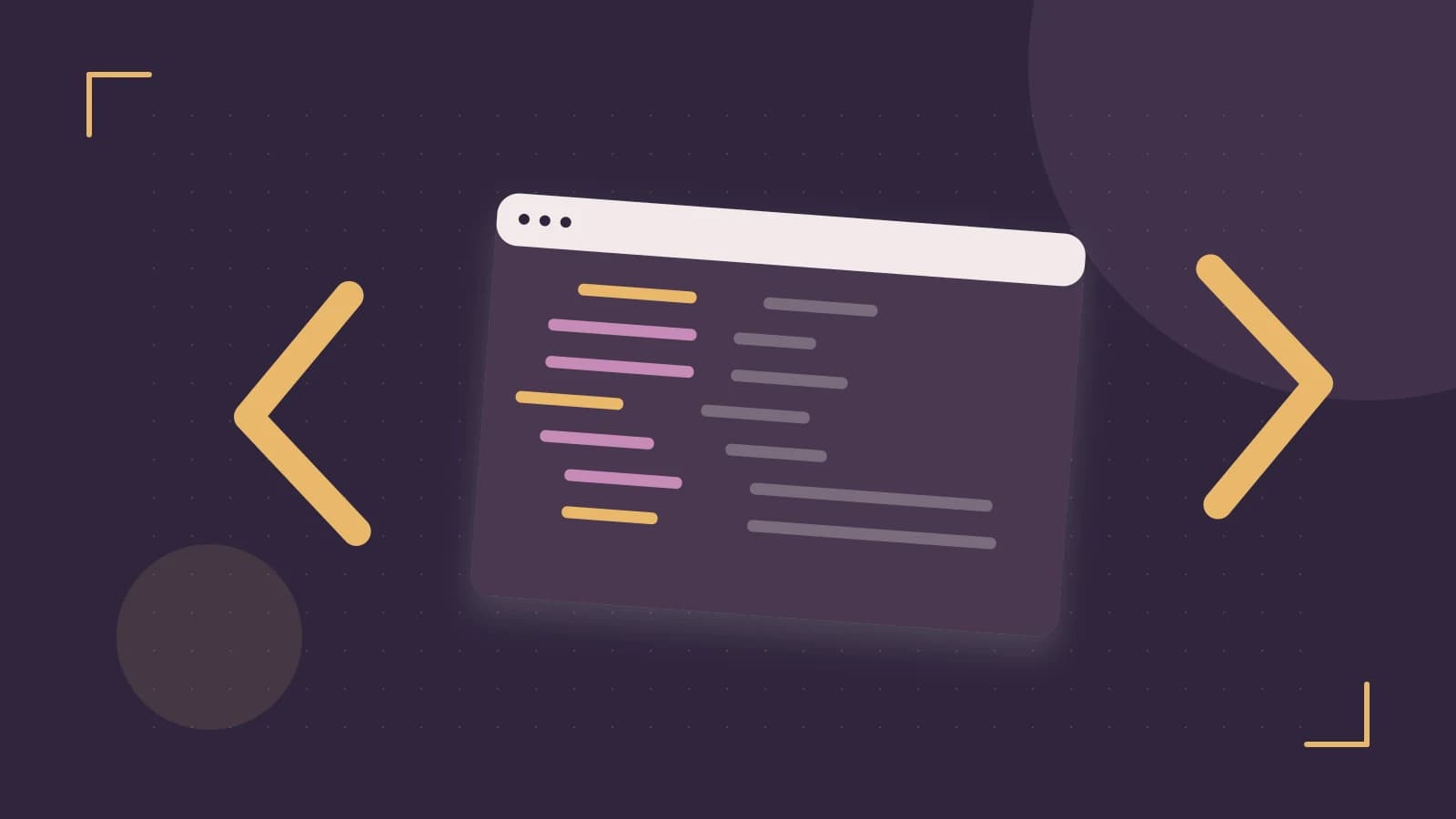 Editorial illustration of an abstract code editor, syntax blocks and oversized programming brackets