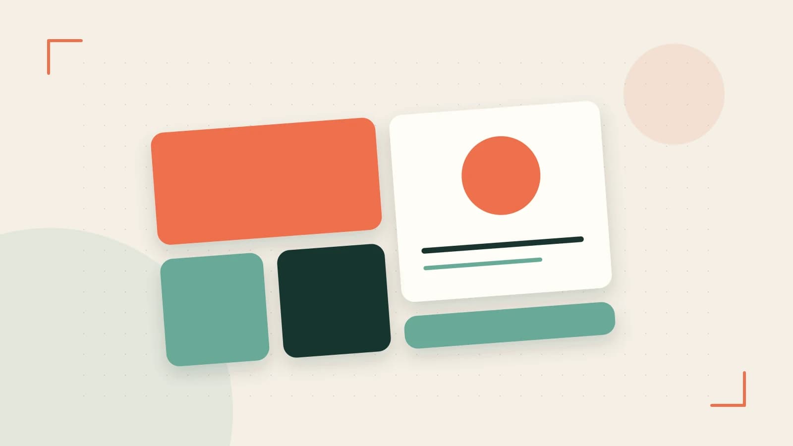 Editorial illustration of responsive browser layouts, overlapping design components and a color system