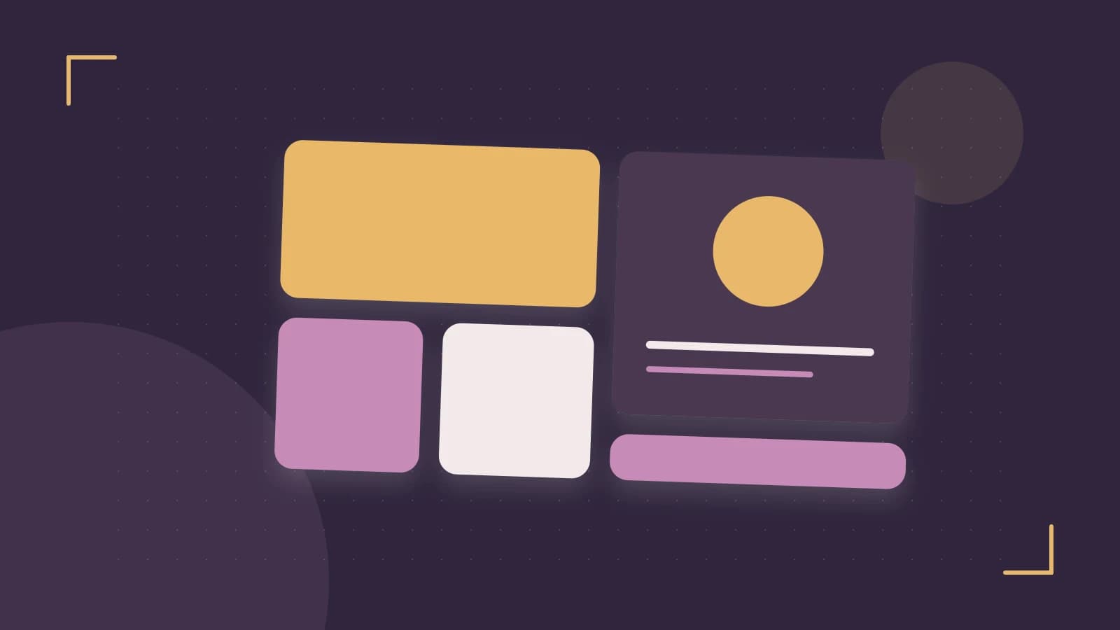 Editorial illustration of responsive browser layouts, overlapping design components and a color system