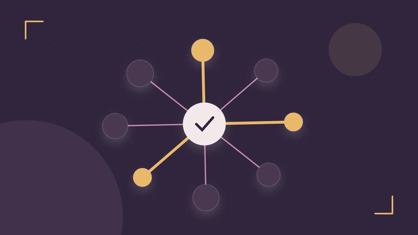 Editorial illustration of an algorithmic node graph with branching paths and a highlighted result