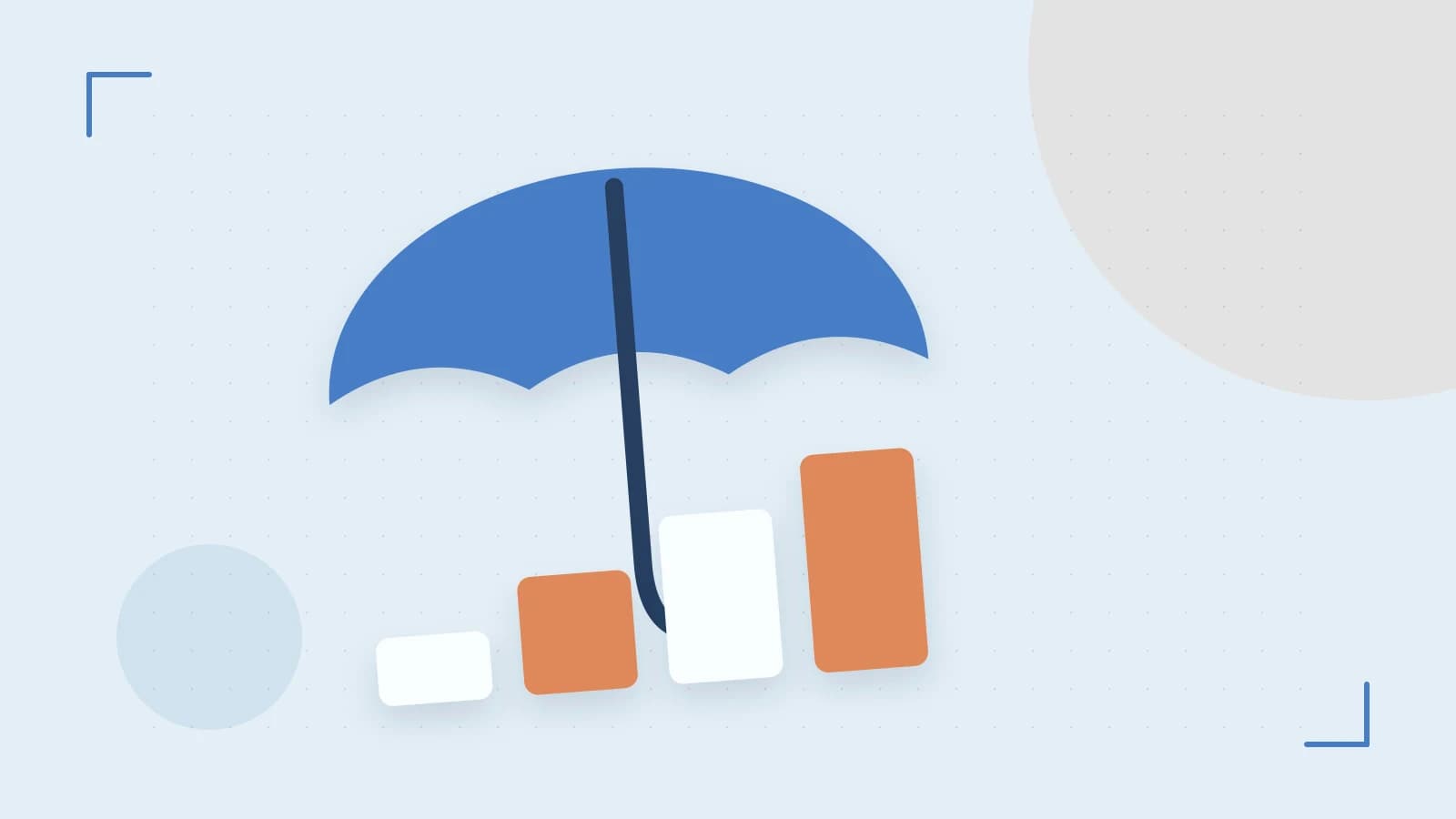 Editorial illustration of abstract coins, a payment card and a geometric financial chart without data labels