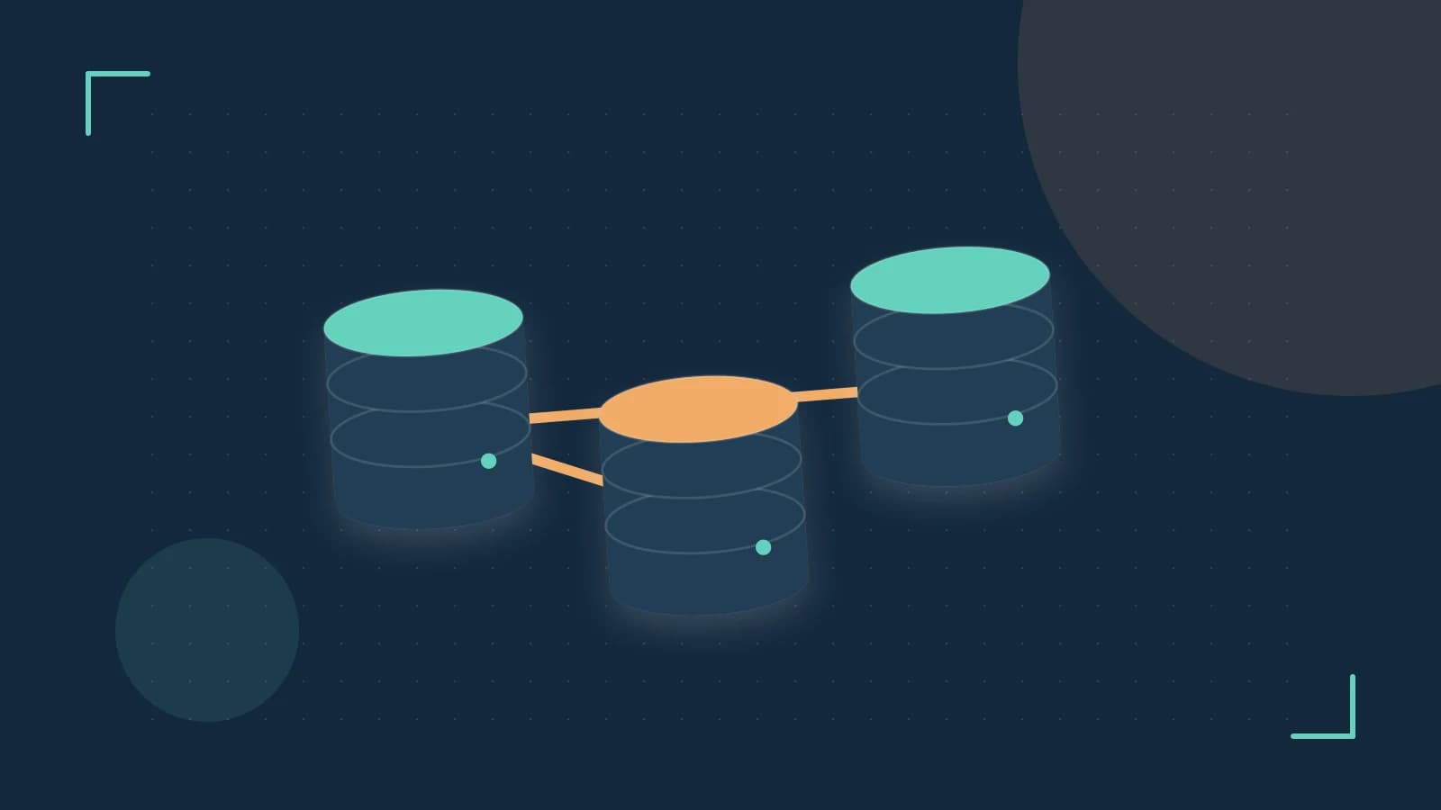 Editorial illustration of structured records, database cylinders and relationships between tables
